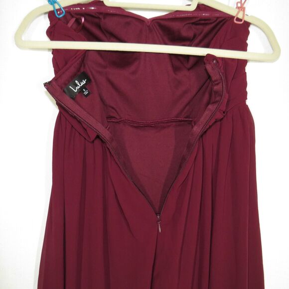 Lulus Love and Be Loved Burgundy Strapless Chiffon Flowy Maxi Dress Size S - Picture 6 of 9